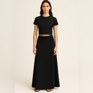 Long black skirt with braided waist